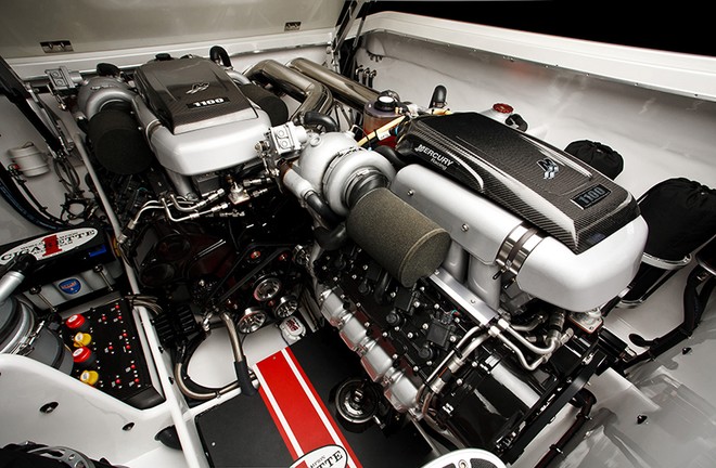 Meticulous engine installation is typical of the attention to detail Cigarette is renowned for.  © Cigarette Racing Team .